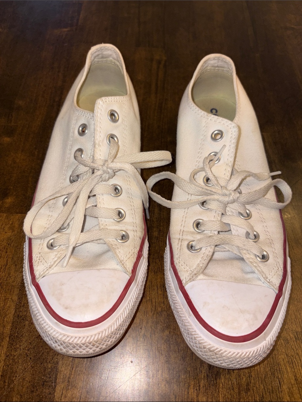 Converse White Canvas Low-Top Sneakers with Red Stripe